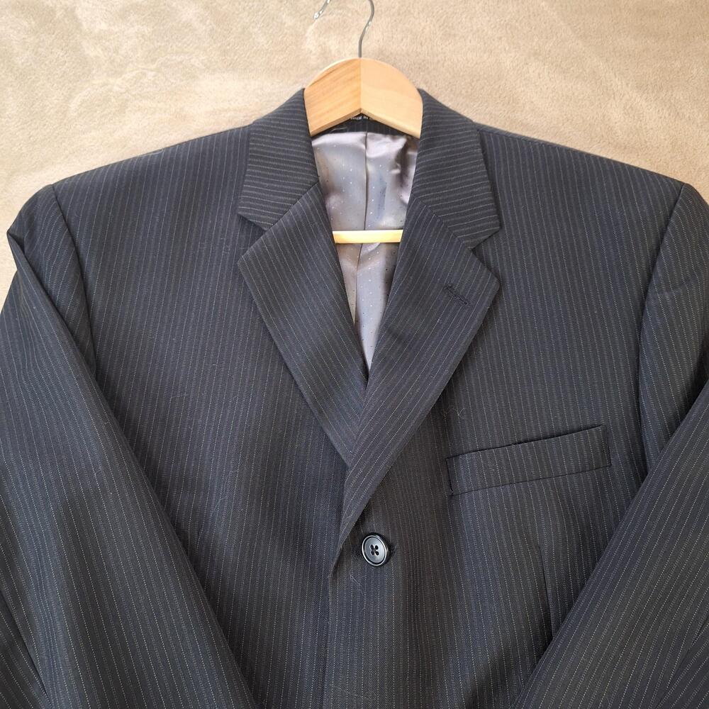 Calvin Klein Suit Jacket Mens 40 Short Gray Striped Wool Ventless 3 Btn